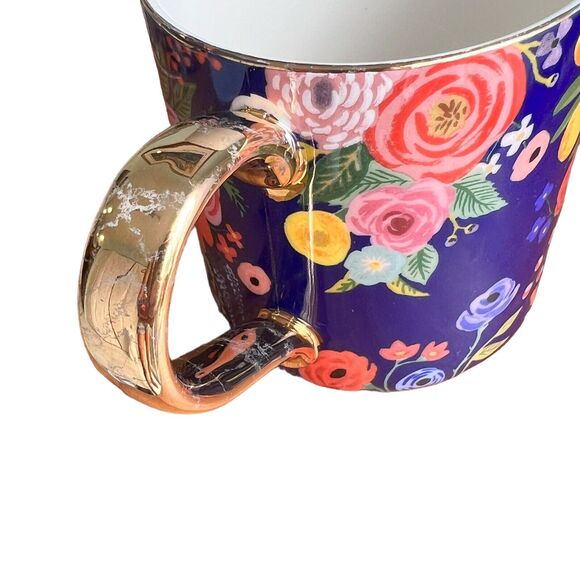 Anthropologie Floral Coffee Mug Cup Gold Initial 'D' Monogram Flower Colorful - Picture 4 of 10